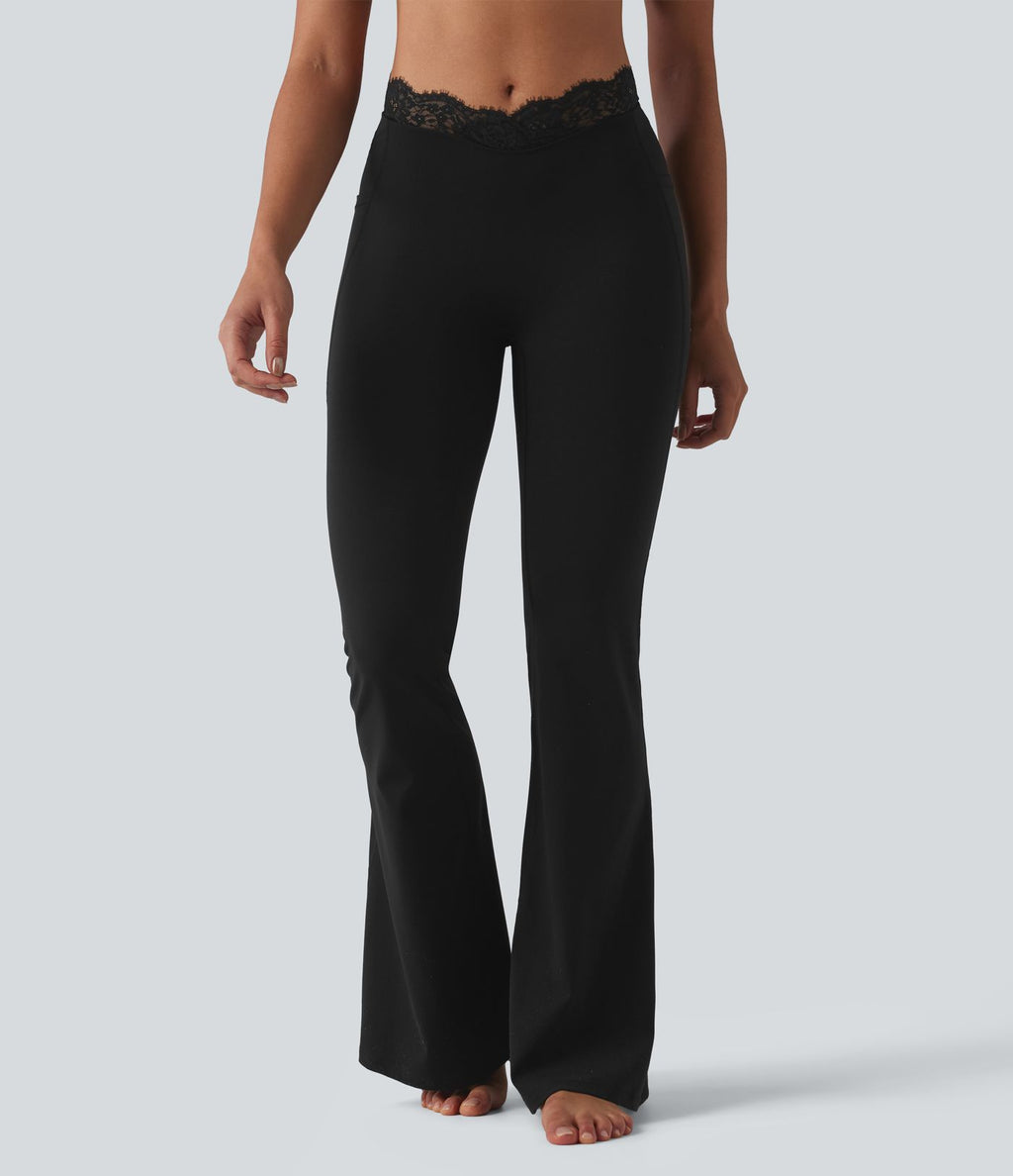 Halara UltraSculpt™ Legging évasé de yoga taille haute en V avec dentelle contrastée et poches