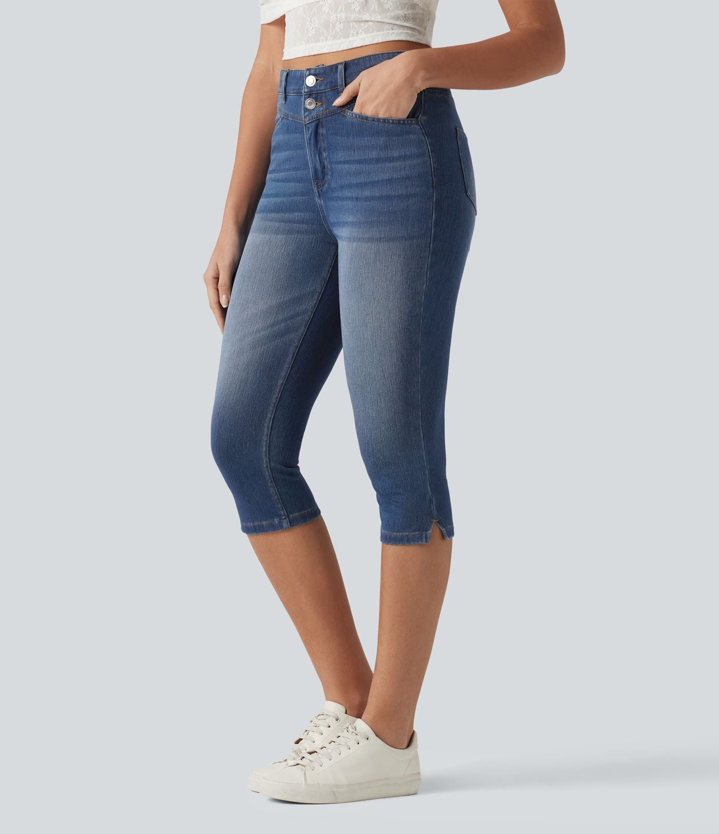 Halara Flex™ Jean slim casual capri taille haute avec fentes et poches