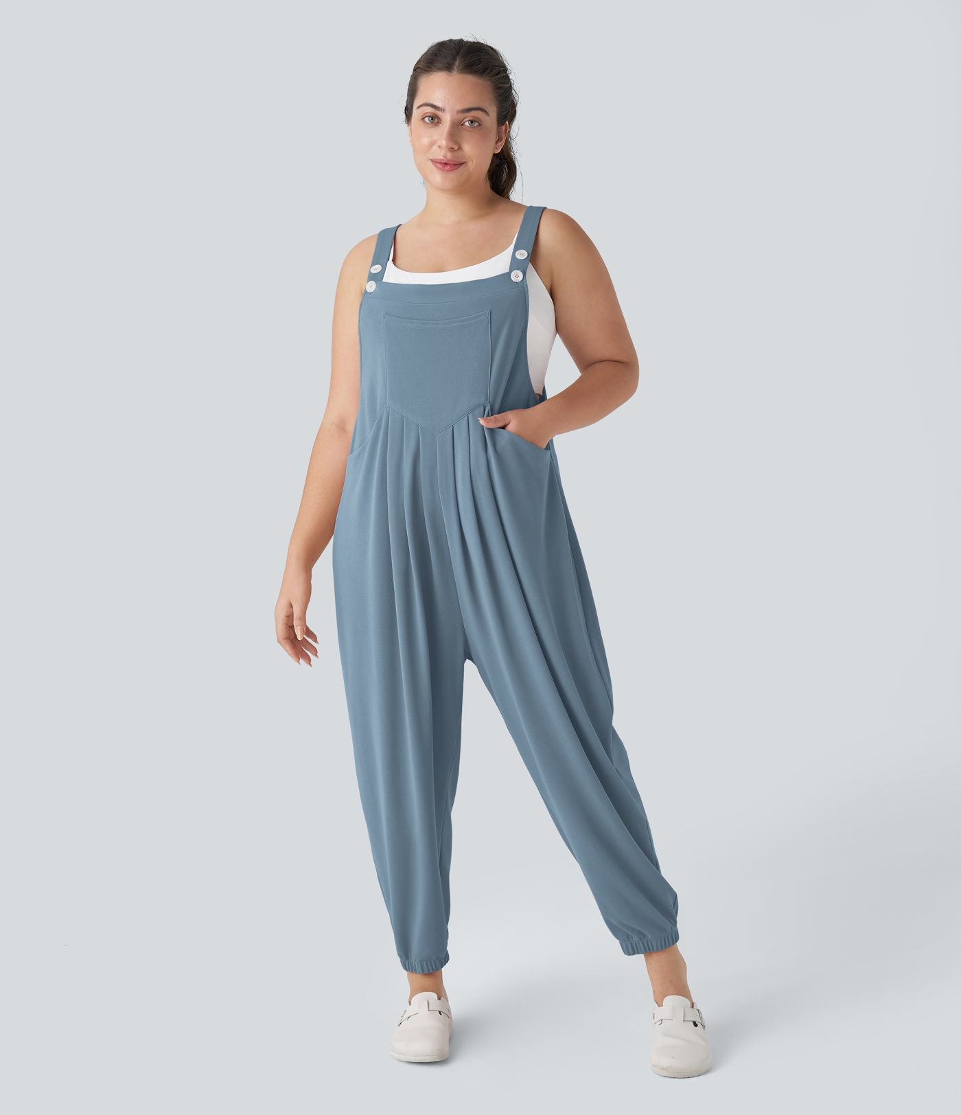 Sangle Réglable Bouton Plusieurs Poches Plissé Gaufré Casual Grande Taille Salopette