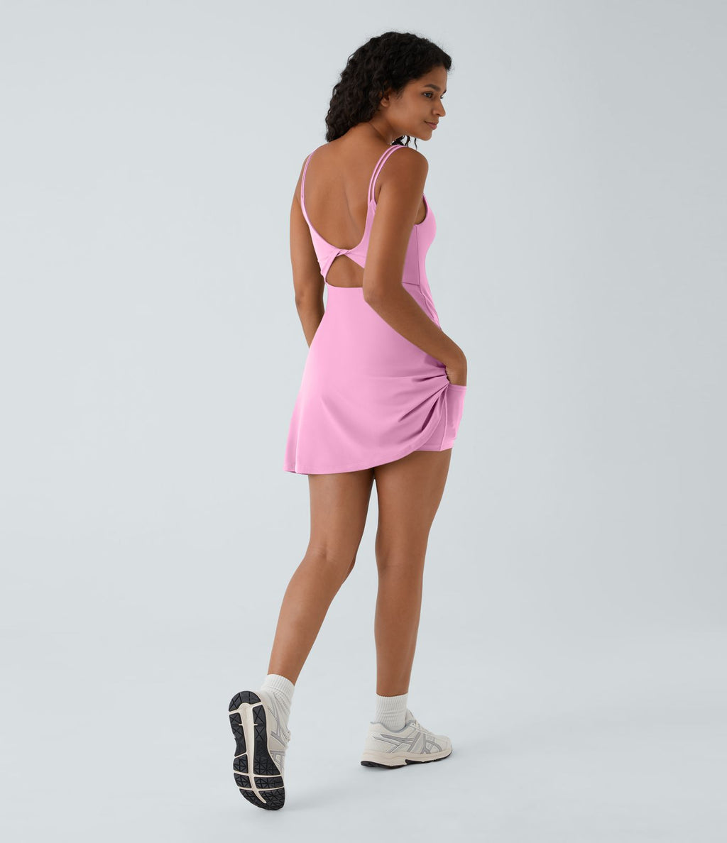 Robe de sport danse 2-pièces SoftlyZero™ Plush double bretelles caraco avec poche A-D