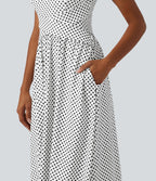 Robe midi casual fluide à pois sans manches dos nu avec brassière intégrée croisée et poches - Bonnets DD-F