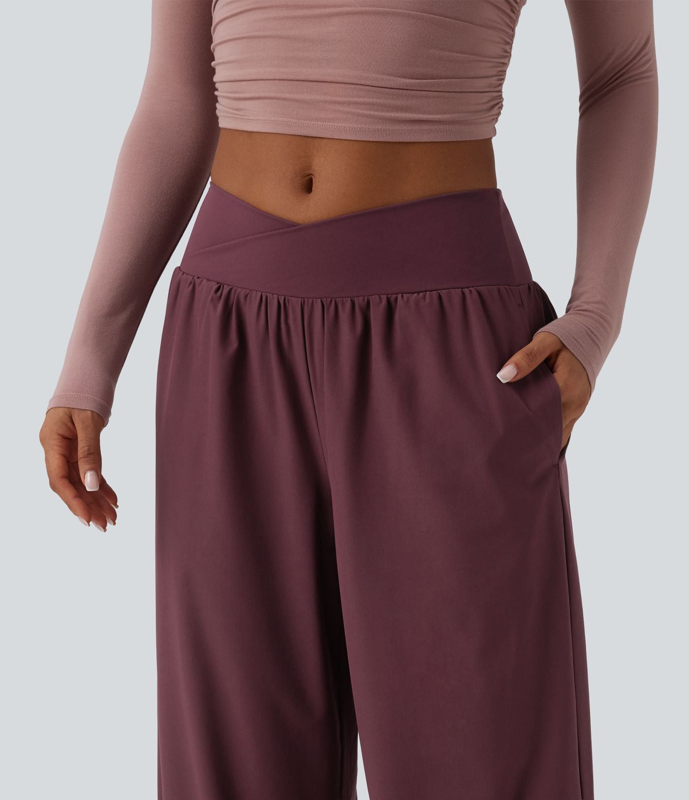 Pantalon ample décontracté taille basse croisée avec poches