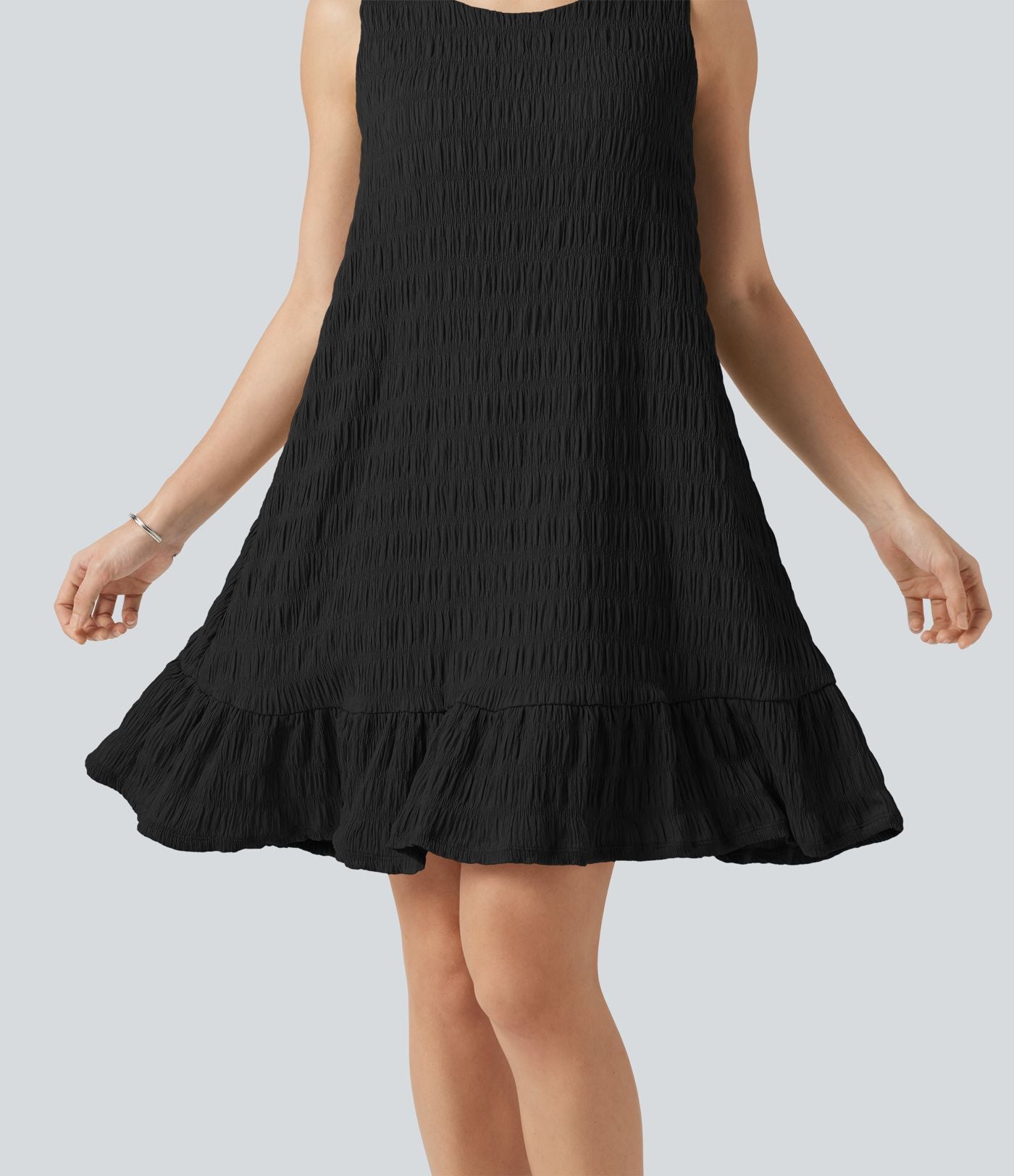 Robe mini sans manches à encolure arrondie avec ourlet à volants, coussinets amovibles et bonnets E à G