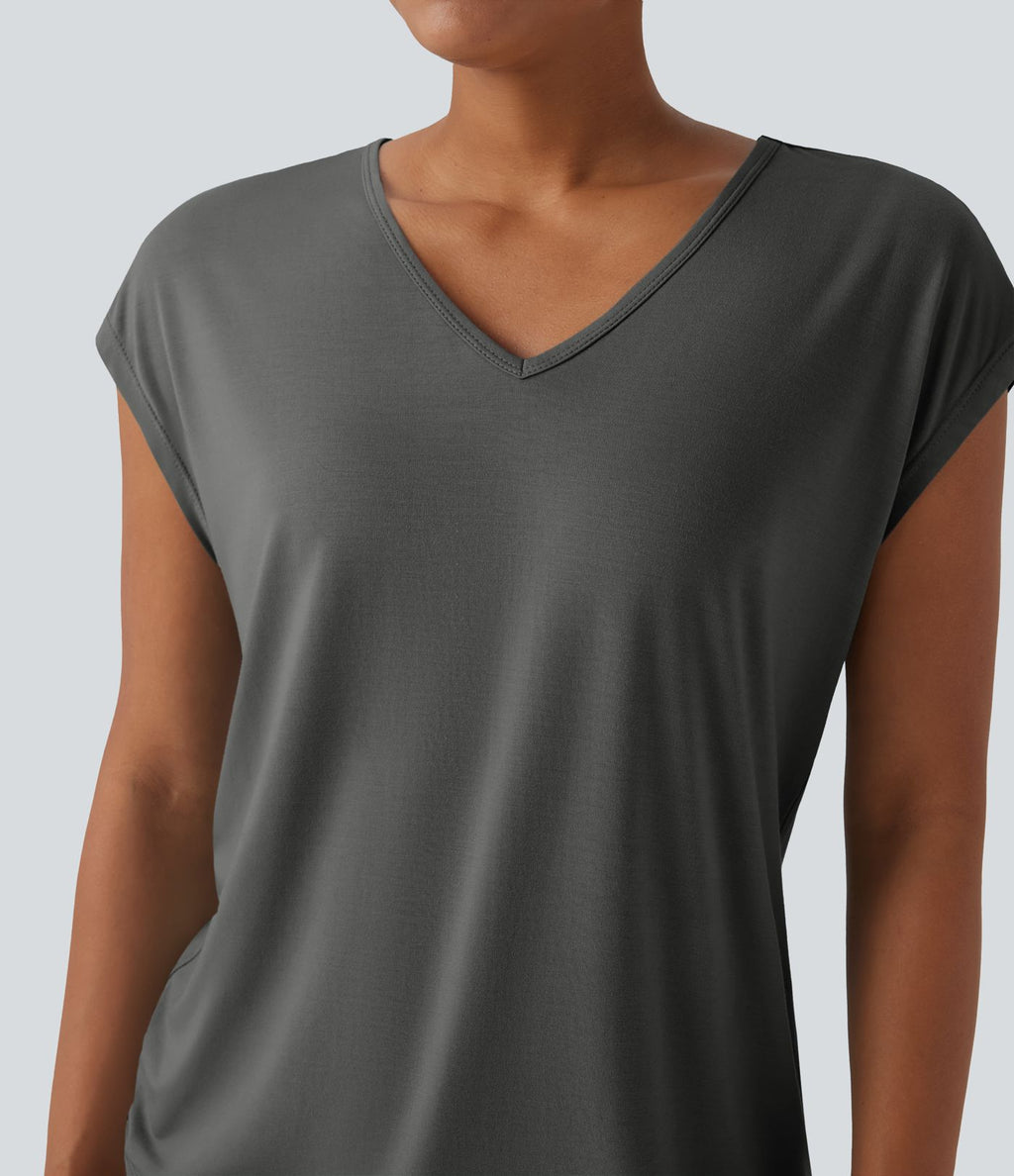T-shirt casual col V manches courtes