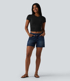 T-shirt casual Halara en jersey de coton col rond à manches courtes froncé avec brassière intégrée