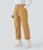 Pantalon en velours côtelé décontracté taille moyenne avec poches latérales