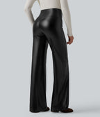 Pantalon similicuir évasé gainant taille haute stretch avec poches