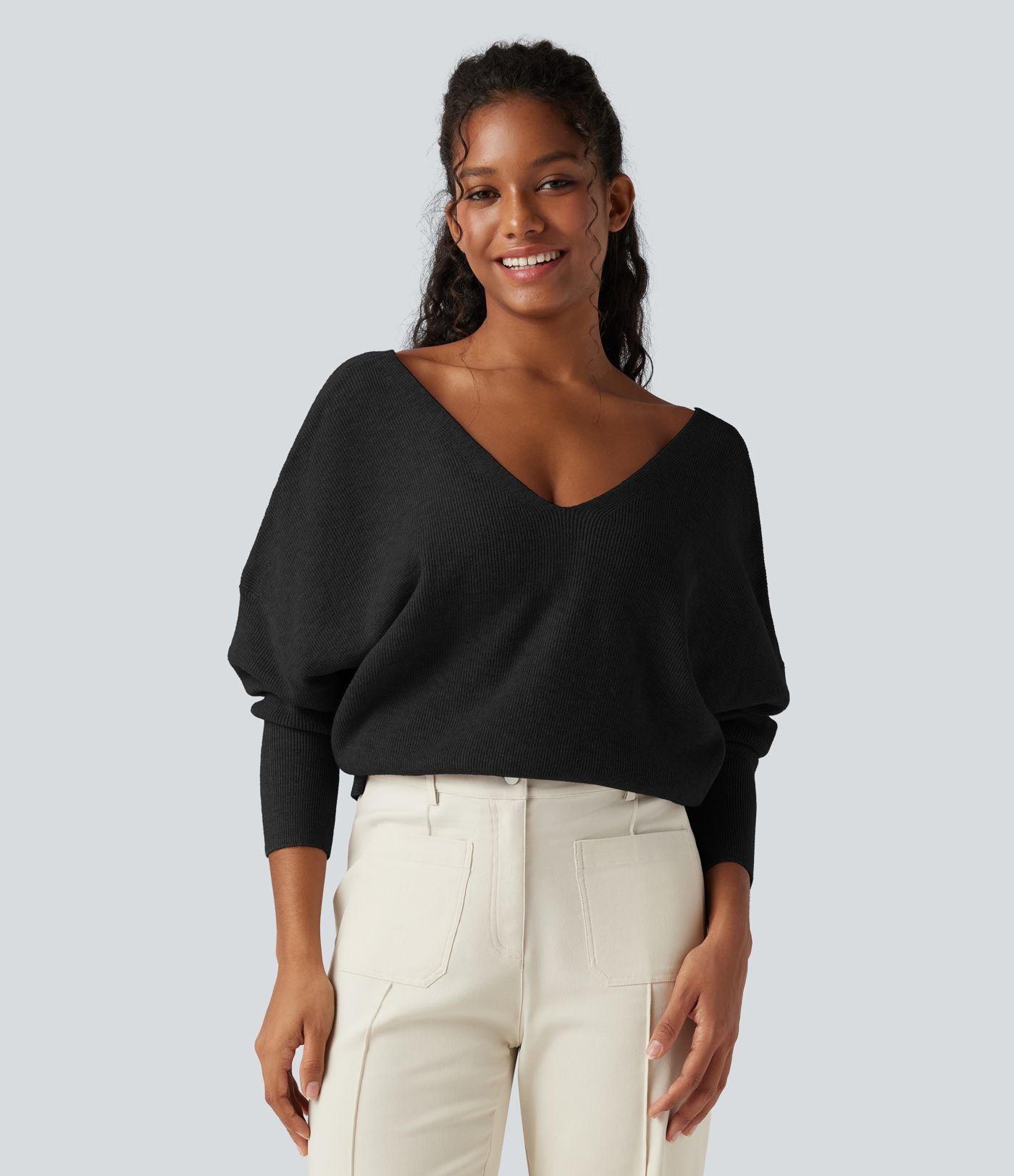 Pull cape décontracté réversible à décolleté en V et manches longues