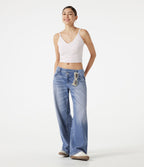 Jean baggy Halara Flex™ taille basse délavé asymétrique avec poches