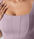 Robe corset midi moulante ruchée à encolure carrée, dos nu, brassière intégrée