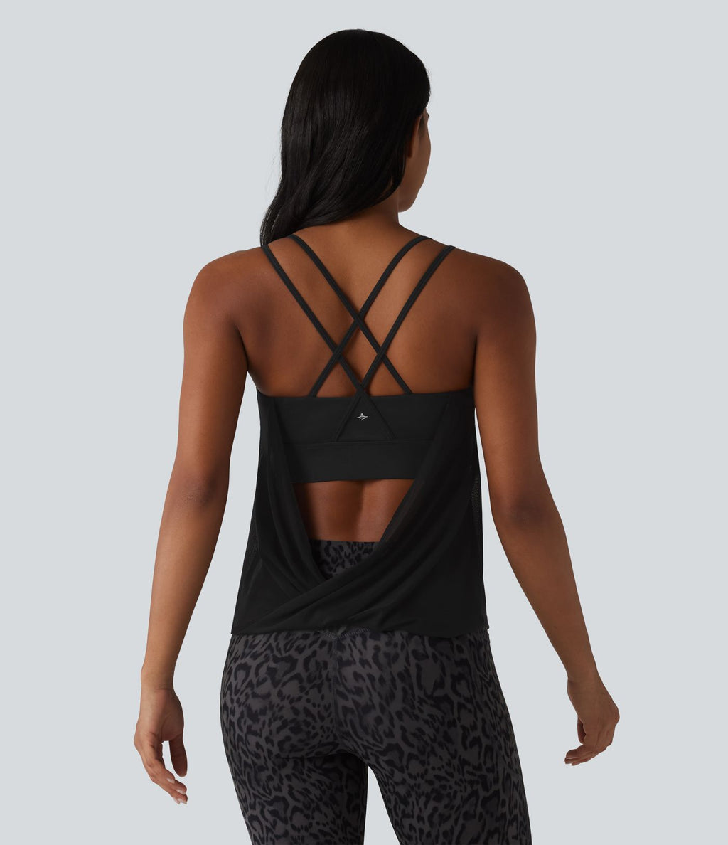 Débardeur de yoga plissé en maille contrastée avec soutien-gorge intégré