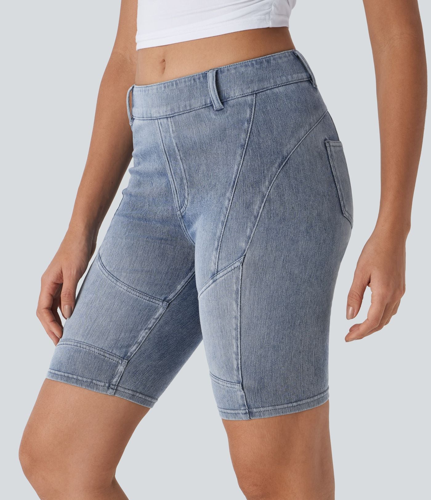 Halara Flex™ Short 22,8cm Casual En Denim Extensible Avec Poche Arrière Taille Midi