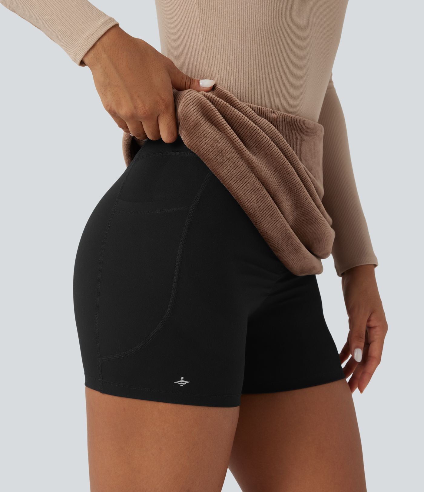 Jupe courte moulante décontractée velours côtelé taille haute gainant effet push-up avec poches
