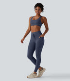 Legging 7/8 de yoga taille haute avec cordon de serrage uni et poches