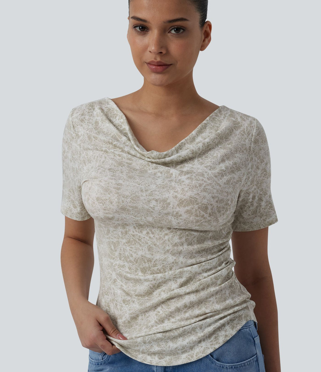 T-shirt col bénitier manches courtes avec fronces effet tie-dye