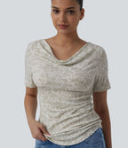 T-shirt col bénitier manches courtes avec fronces effet tie-dye
