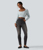 Jean Halara Flex™ taille haute slim délavé décontracté avec poches