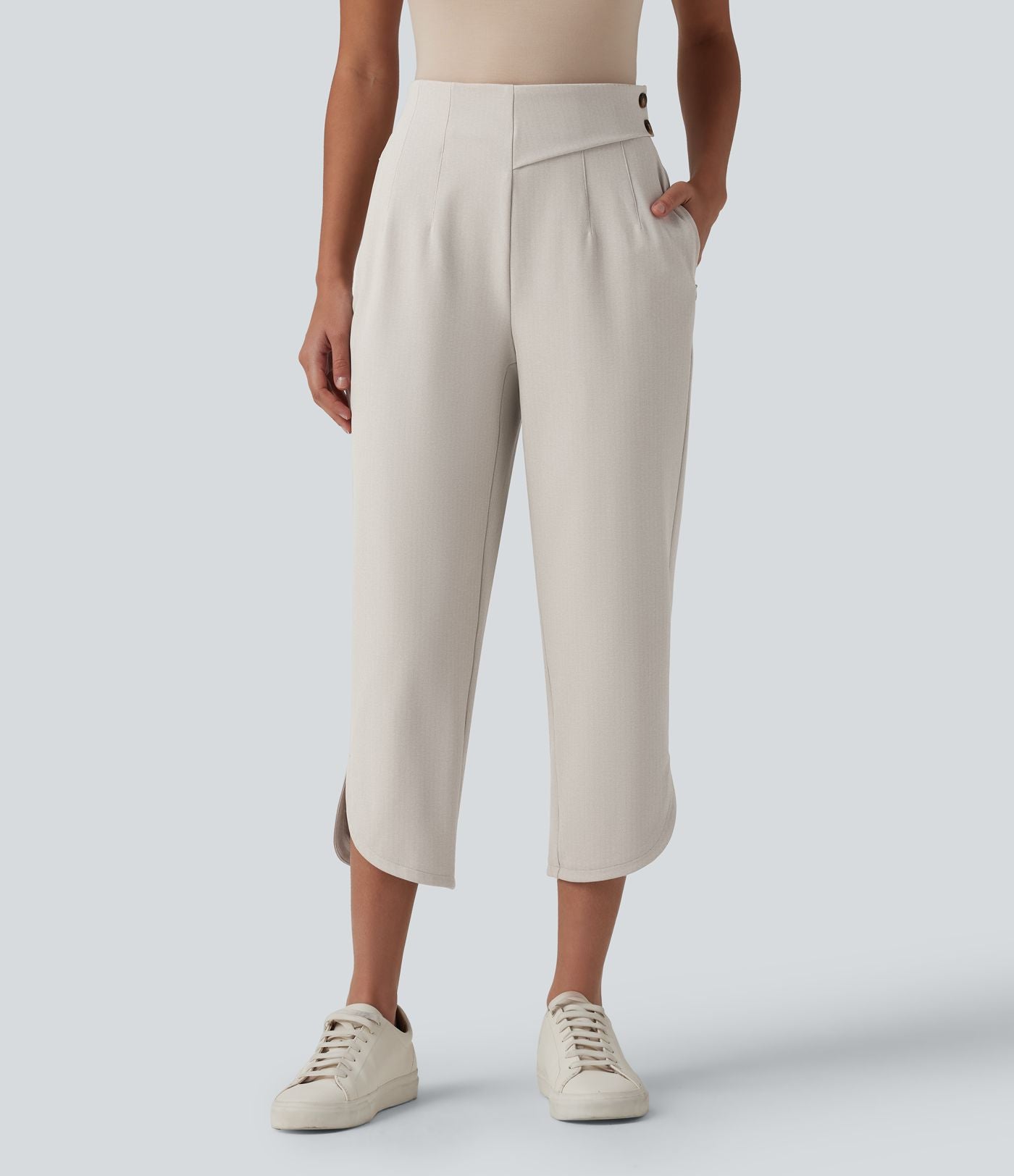 Pantalon tailleur 7/8 fuselé Halara Flex™ à chevrons taille haute avec ourlet arrondi et poches