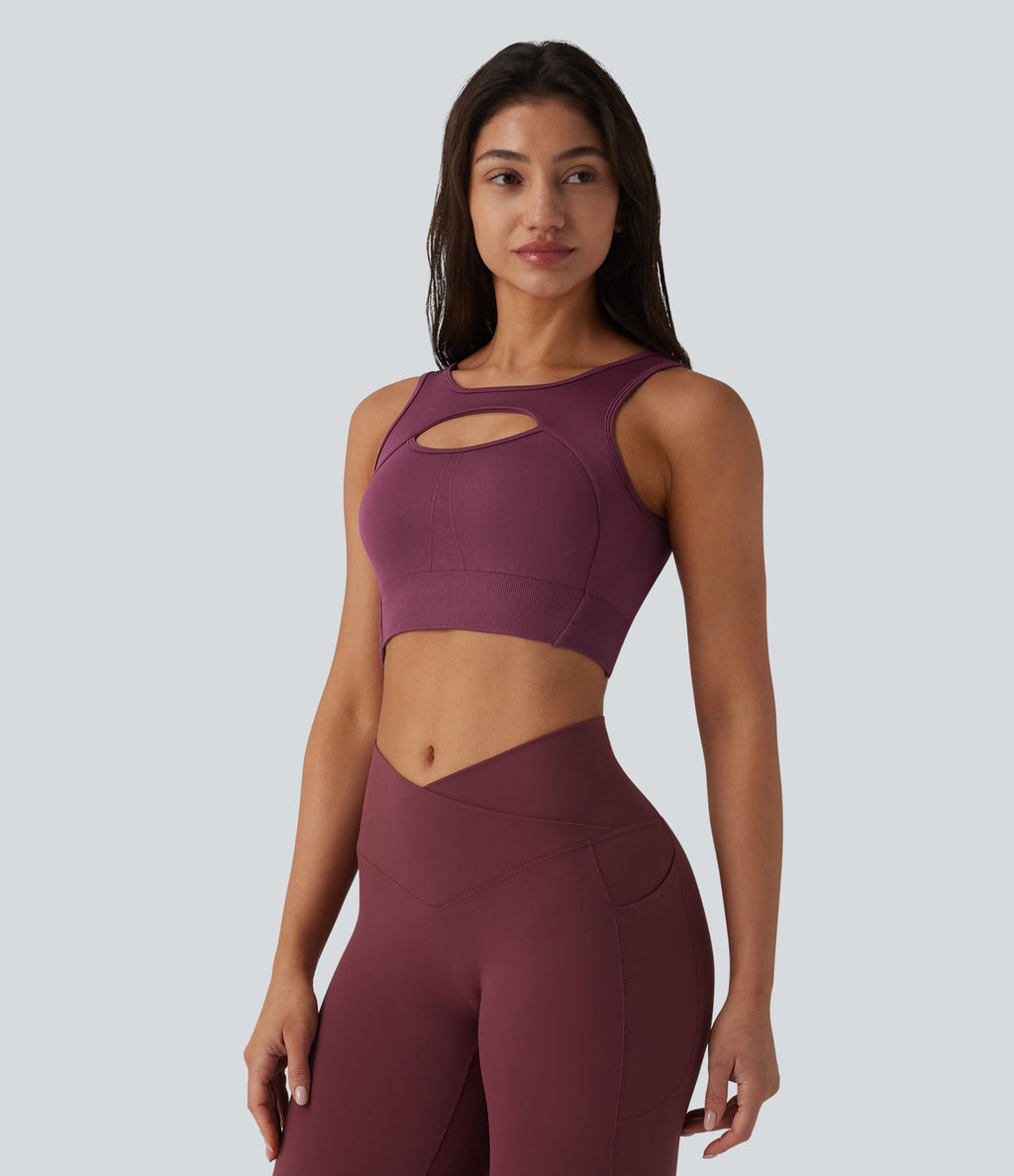 OneForm Brassière de sport de yoga sans coutures maintien léger avec découpes et soutien-gorge intégré réversible