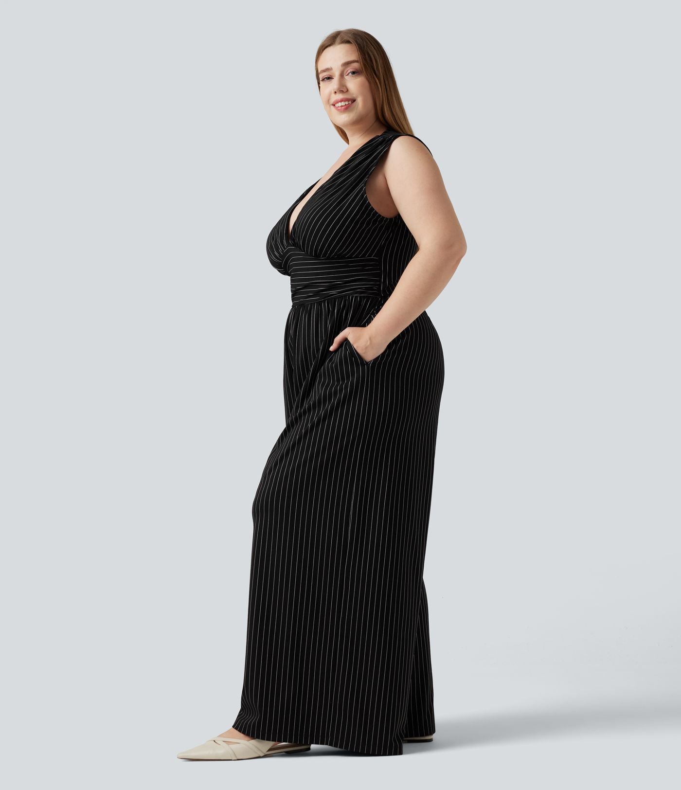 Combinaison grande taille rayée à décolleté V plongeant, toucher frais, coussinets amovibles, poches et accès facile Easy Peasy