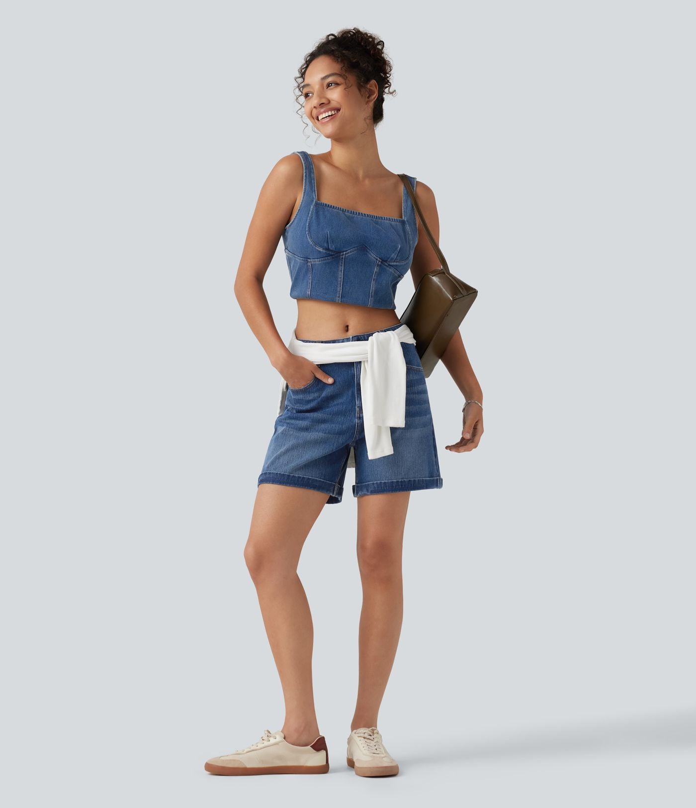 Halara Flex™ Short en denim taille mi-haute ourlet retroussé 12,5 cm avec poches