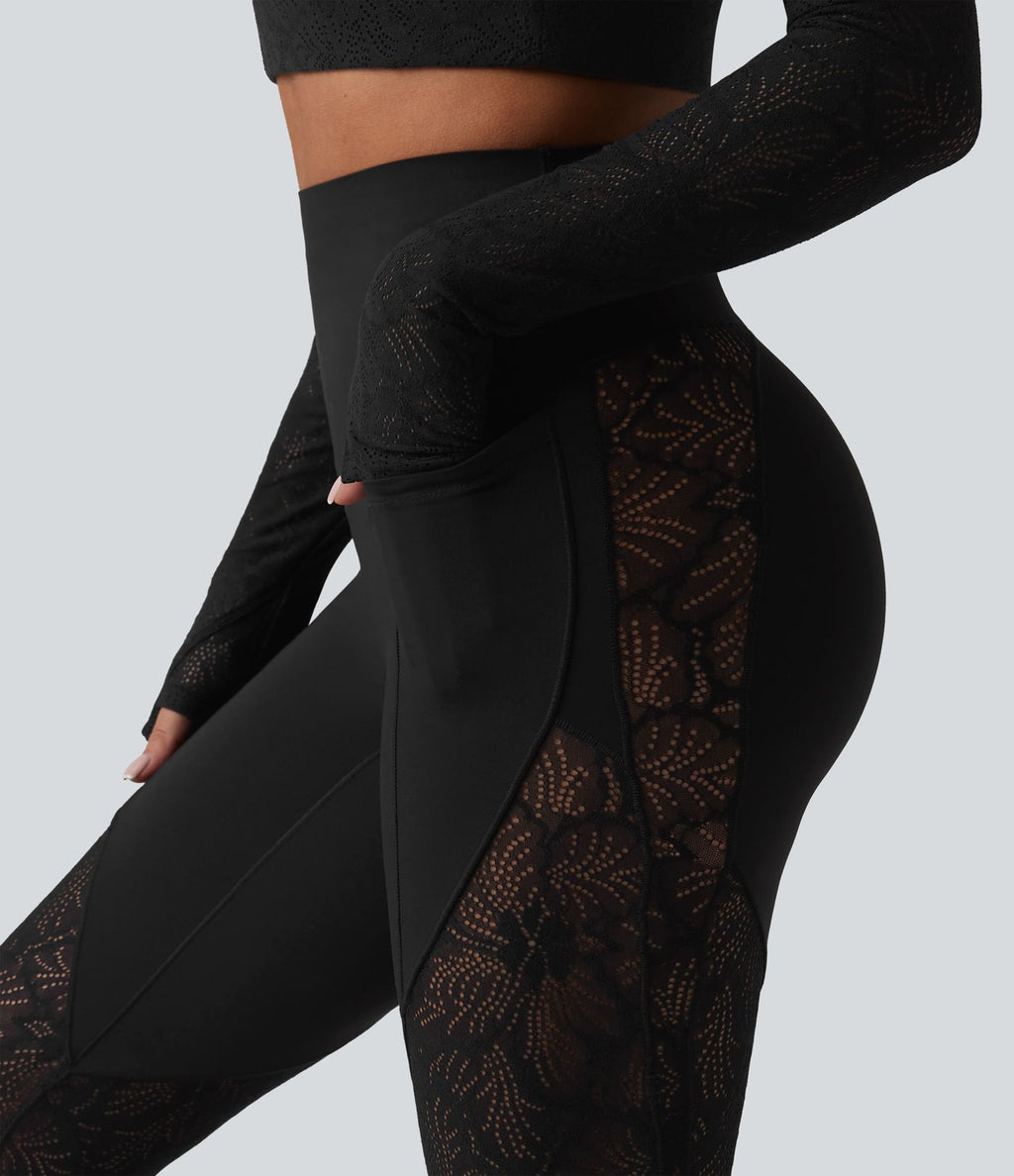 Legging de yoga évasé Halara UltraSculpt™ taille haute gainant avec dentelle contrastante à poches