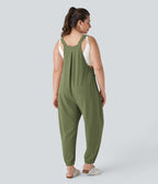 Sangle Réglable Bouton Plusieurs Poches Plissé Gaufré Casual Grande Taille Salopette