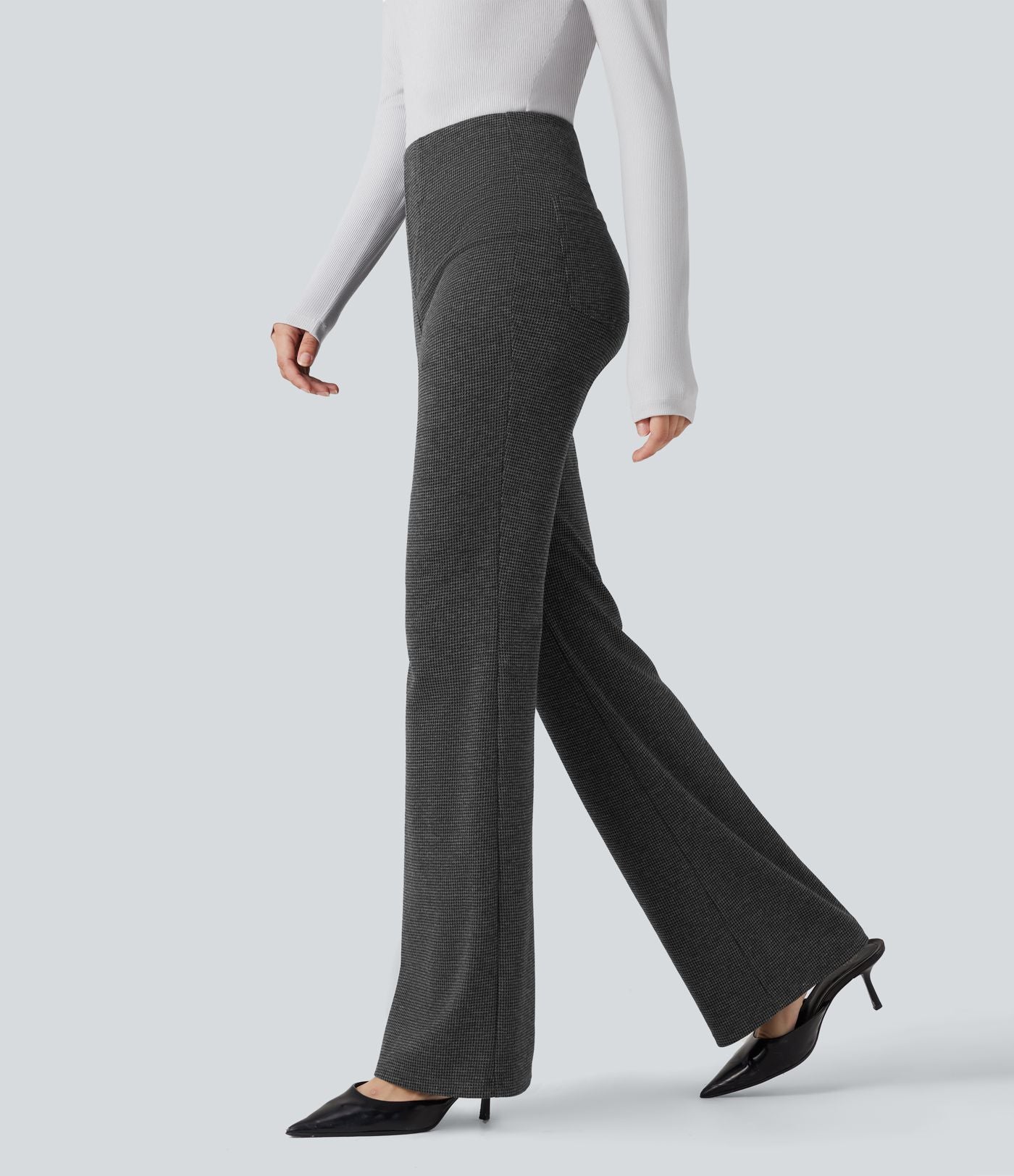 Halara Flex™ Pantalon tailleur évasé pied-de-poule taille haute avec poches