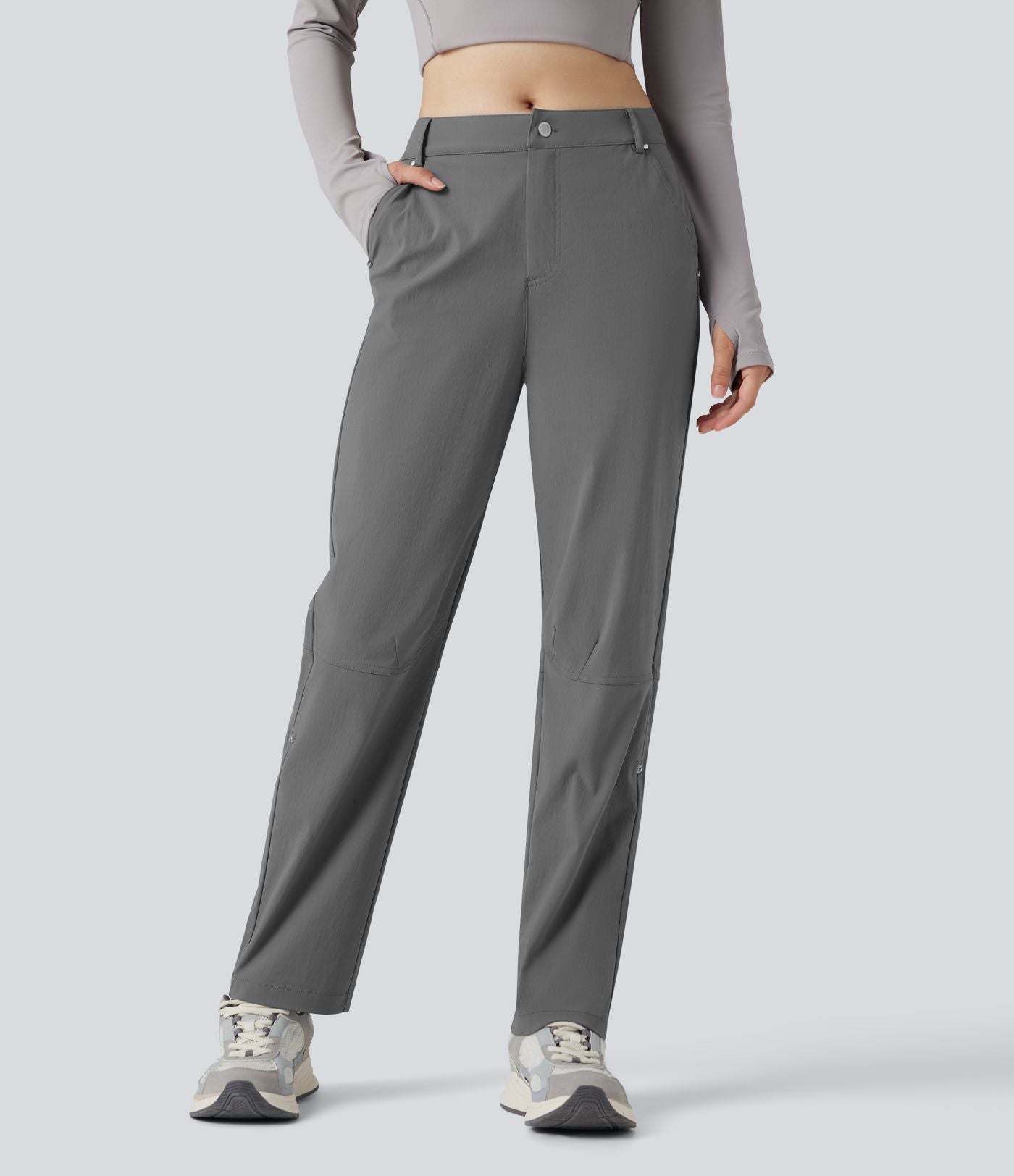 Pantalon de randonnée déperlant taille mi-haute coupe droite avec poches - longueur ajustable