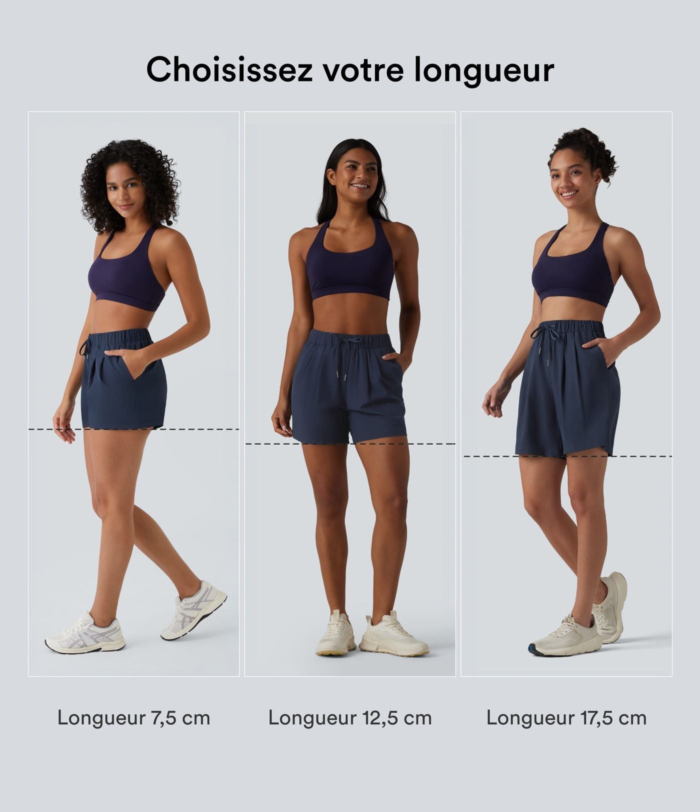 Short de yoga plissé taille haute élastique 12,5 cm avec cordon de serrage et poches
