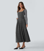 Robe chasuble travail midi pied-de-poule carreaux avec poches