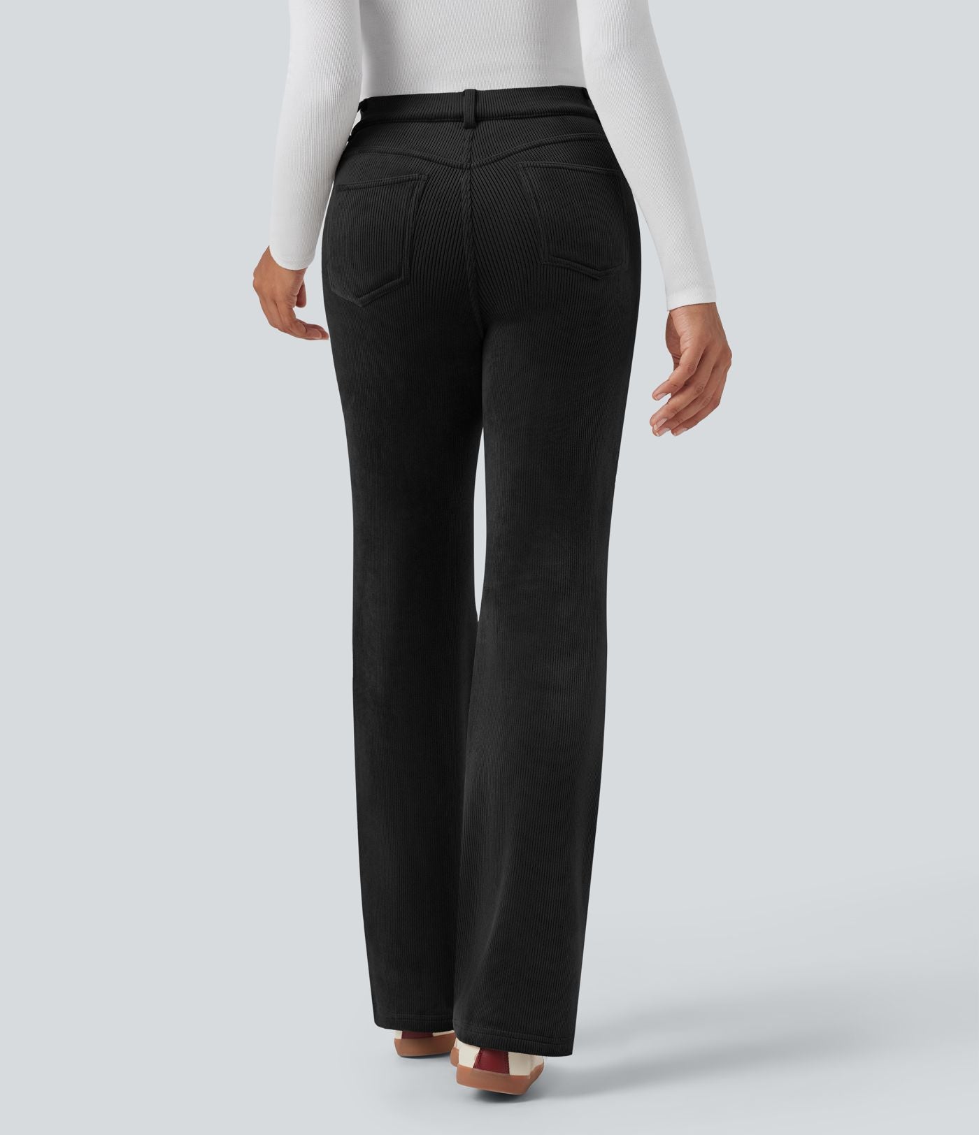 Pantalon évasé décontracté en velours côtelé molleton taille haute gainant avec poches