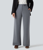 Pantalon tailleur rayé coupe droite taille haute avec poches