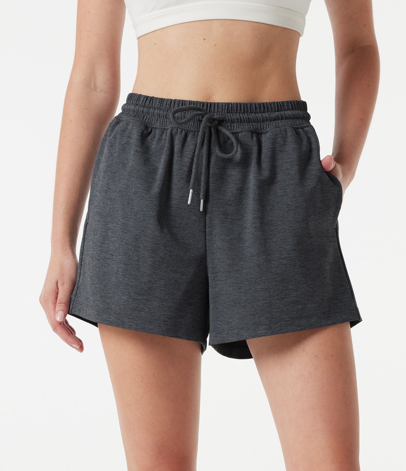 Short de sport, taille haute, cordon de serrage, séchage rapide, 7,5 cm, à poches