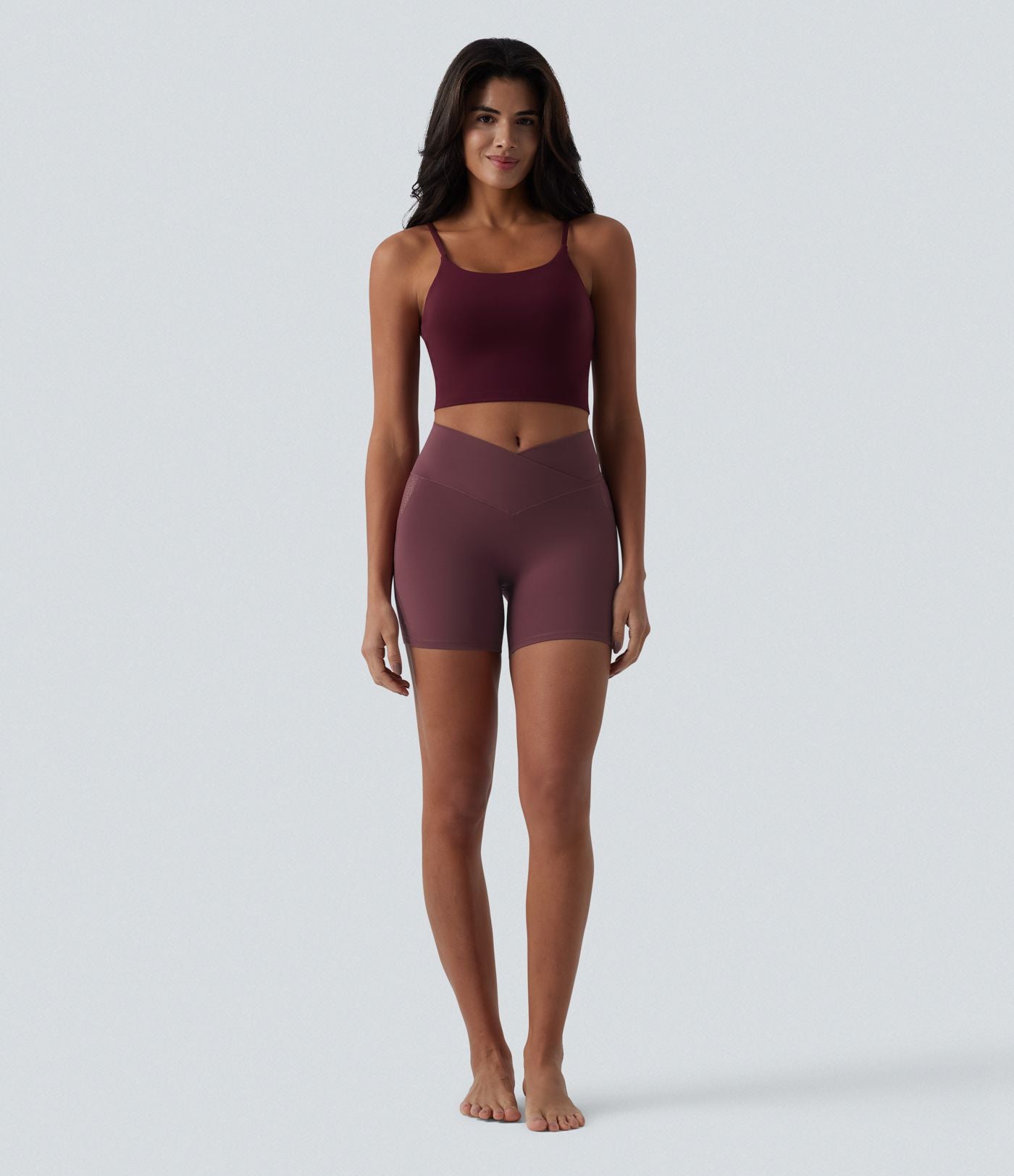 Softlyzero™ Short cycliste yoga taille haute croisé avec dentelle contrastée et poche arrière 12,5 cm - UPF50+
