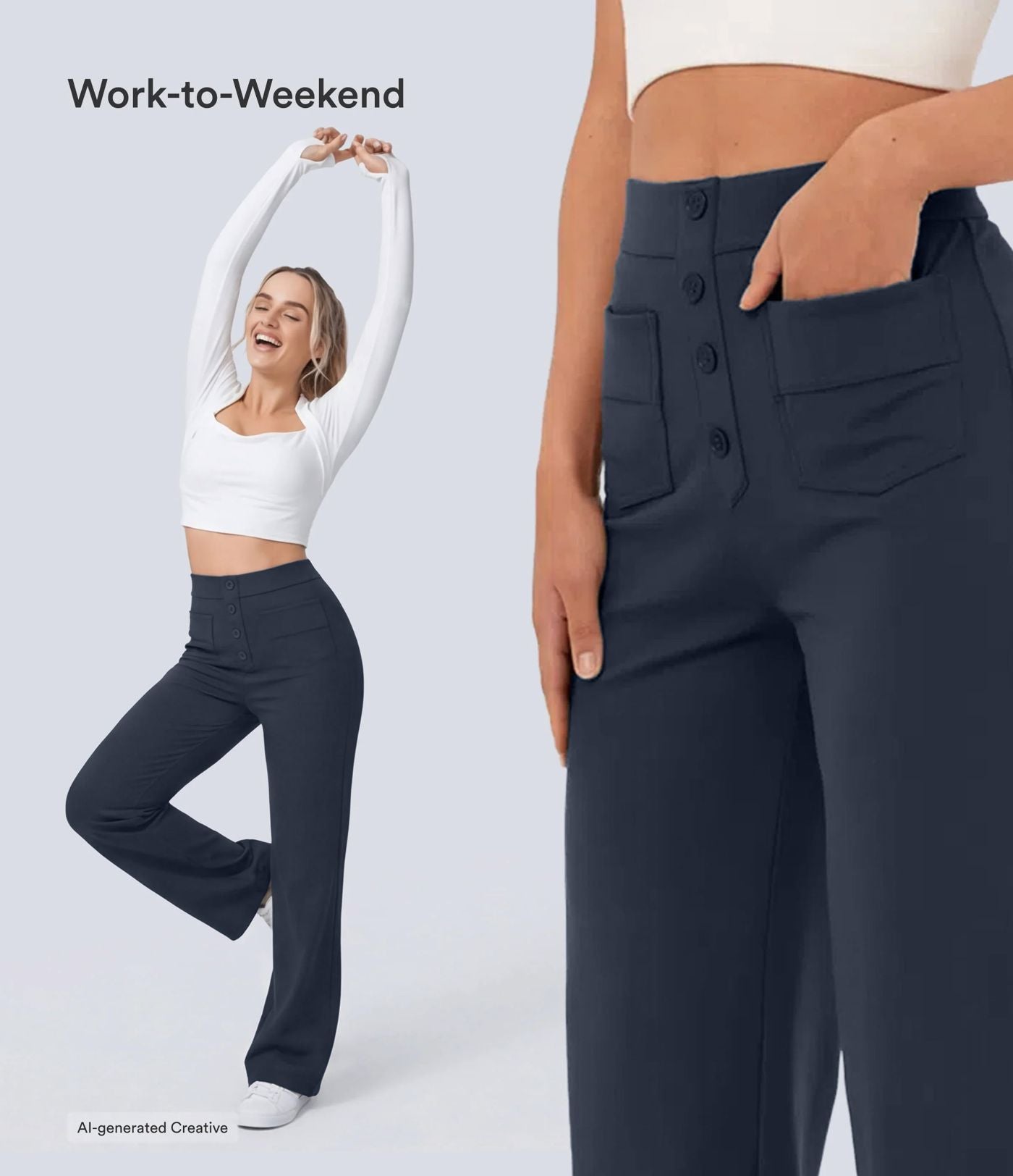 Pantalon taille haute coupe droite DayStretch avec poches