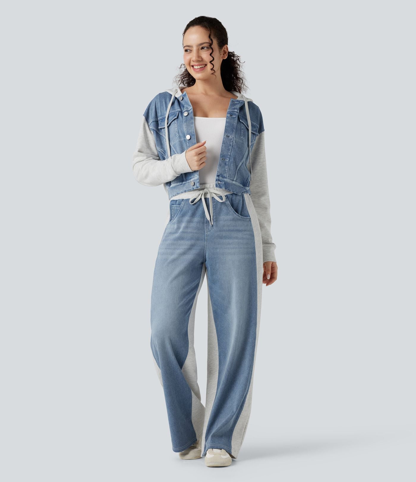 Halara Flex™ Jean larges color block jambes cordon de serrage taille haute avec poches