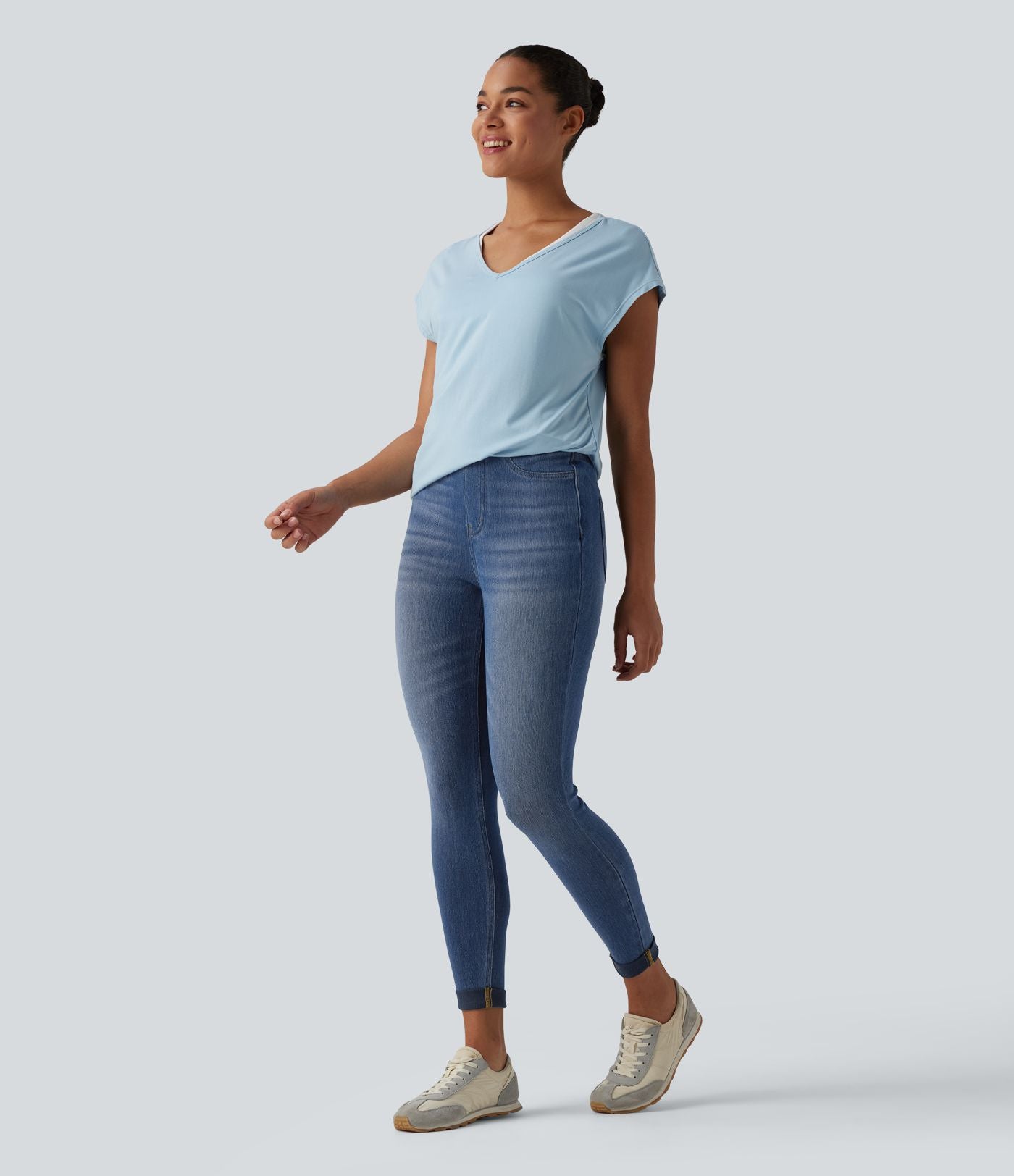 Legging 7/8 casual denim Halara Flex™ gainant taille haute avec poches