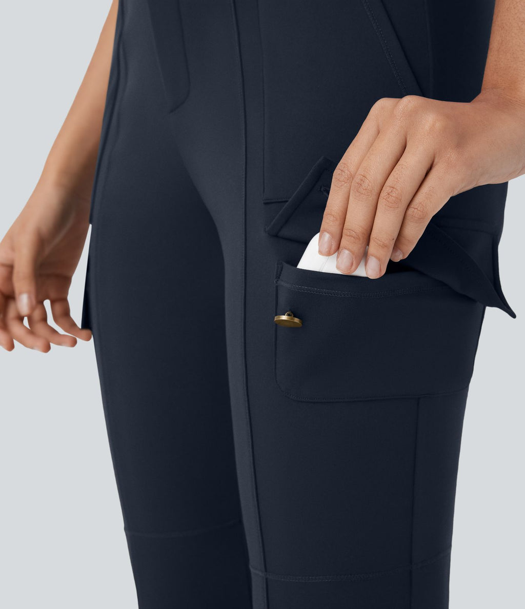 Pantalon cargo pedal pusher ajusté uni taille haute DayStretch avec poches zippées