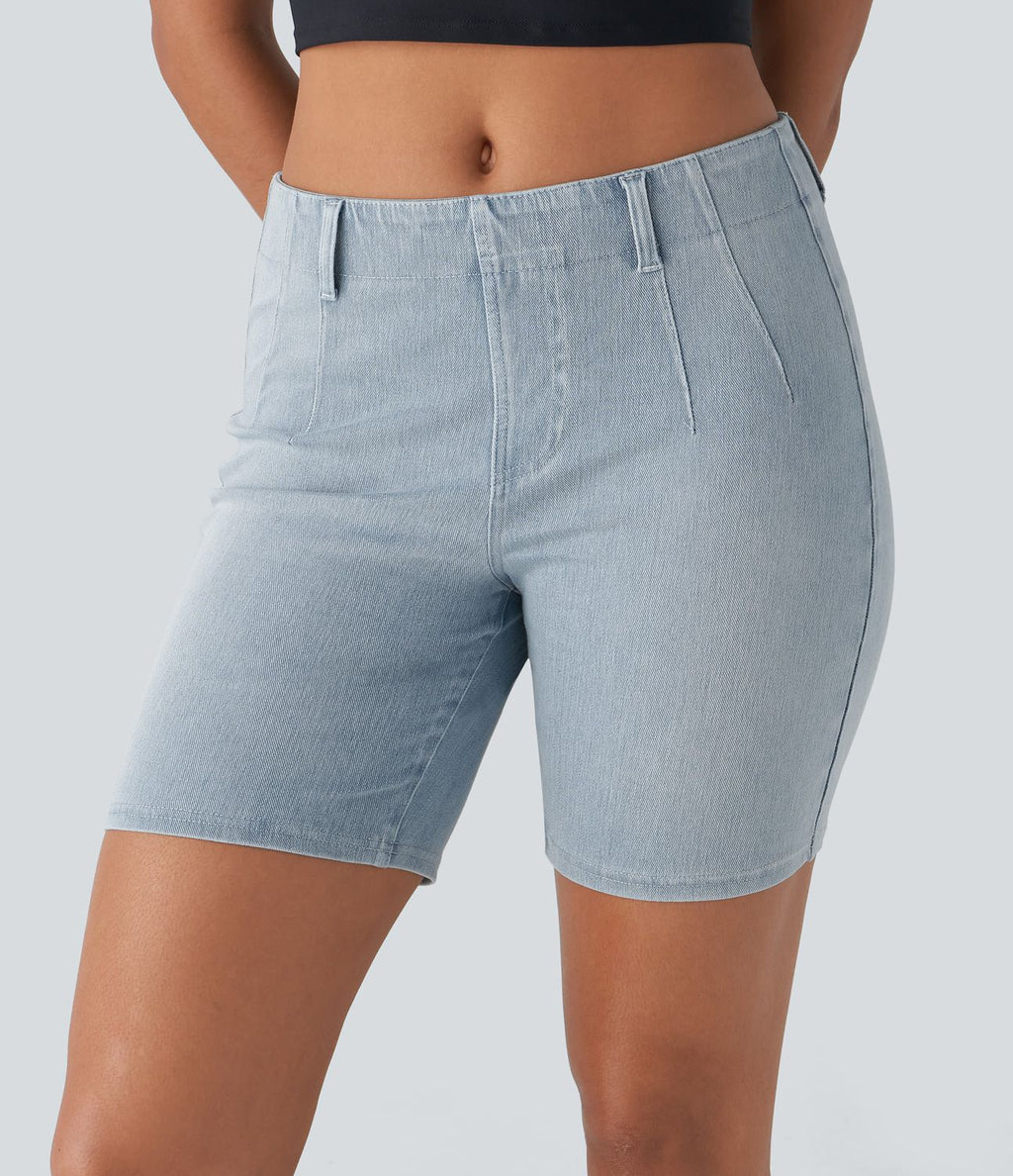 Short décontracté Halara Flex™ en maille denim extensible délavée taille Mi, haute avec poches arrière et effet frais InstantCool