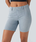 Short décontracté Halara Flex™ en maille denim extensible délavée taille Mi, haute avec poches arrière et effet frais InstantCool