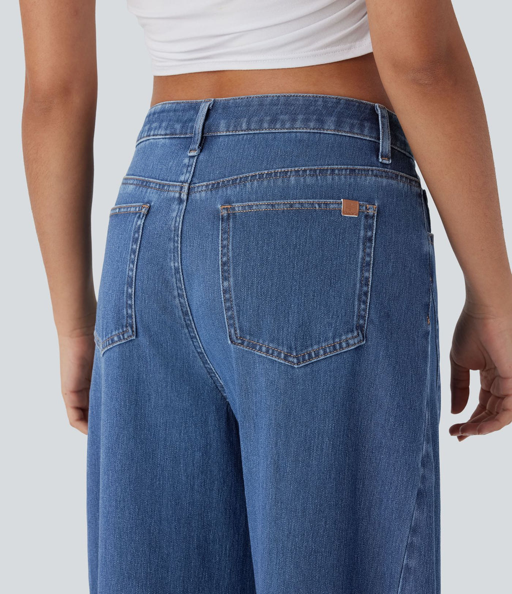 Jean Barrel 7/8 décontracté taille mi-haute délavé Halara Flex™ avec poches