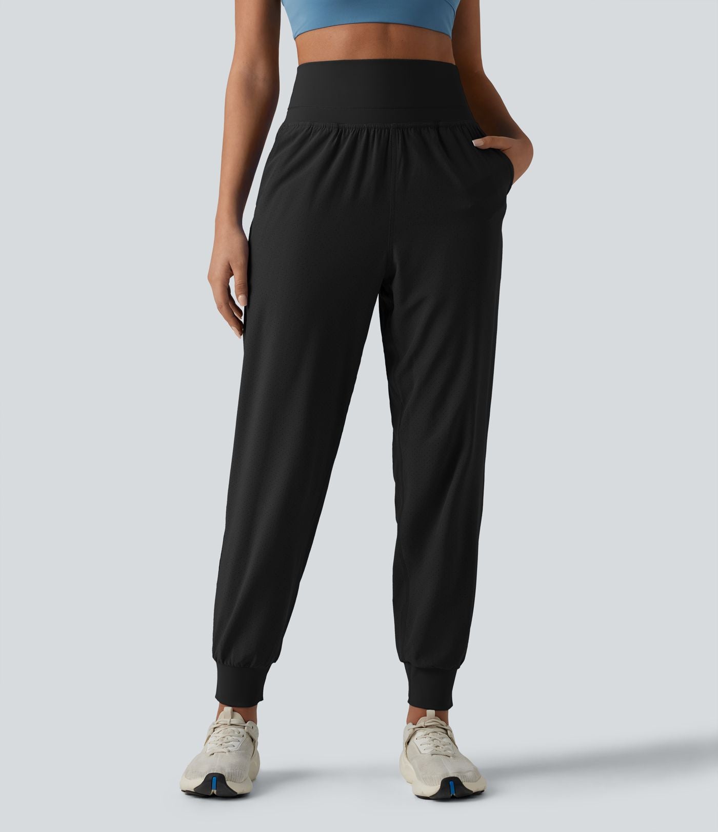 Pantalon de jogging 2 en 1 à taille haute, gainant et à séchage rapide, perforé, avec poches