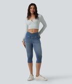 Jegging capri décontracté Halara Flex™ denim croisé taille haute avec poches