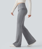 Pantalon casual bootcut taille mi-haute à ceinture repliable
