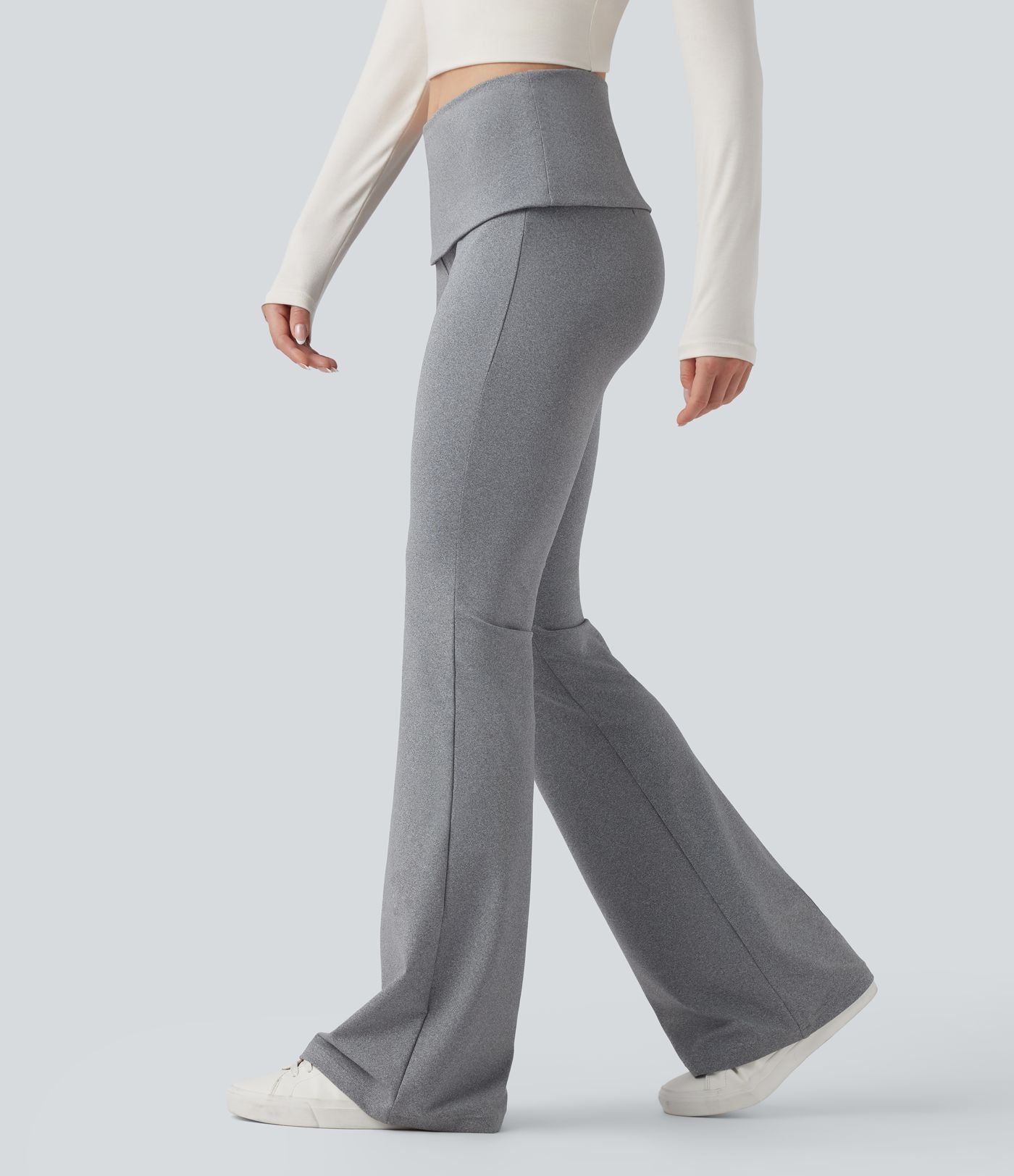 Pantalon casual bootcut taille mi-haute à ceinture repliable