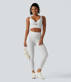 Legging de yoga taille haute en sergé rayé avec cordon de serrage et poches