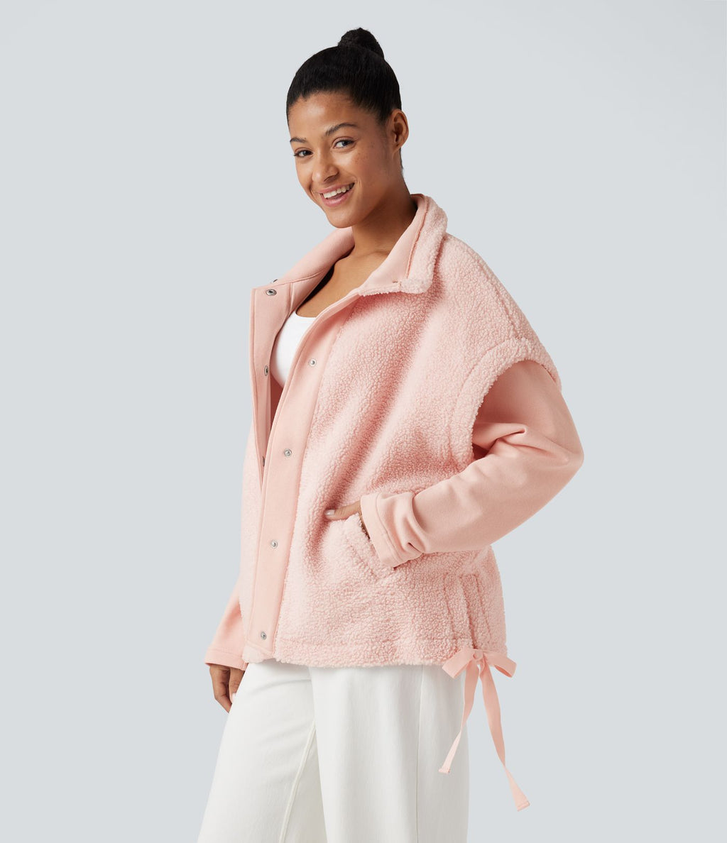 Veste Sherpa 2-en-1 col montant avec nœud et poches