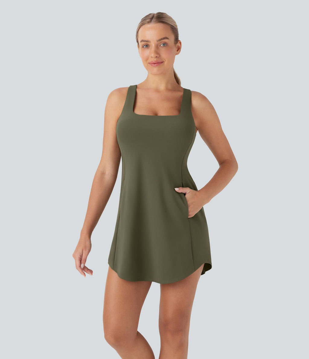 Robe de sport yoga mini 2-pièces SoftlyZero™ Plush à découpes avec poche E-G