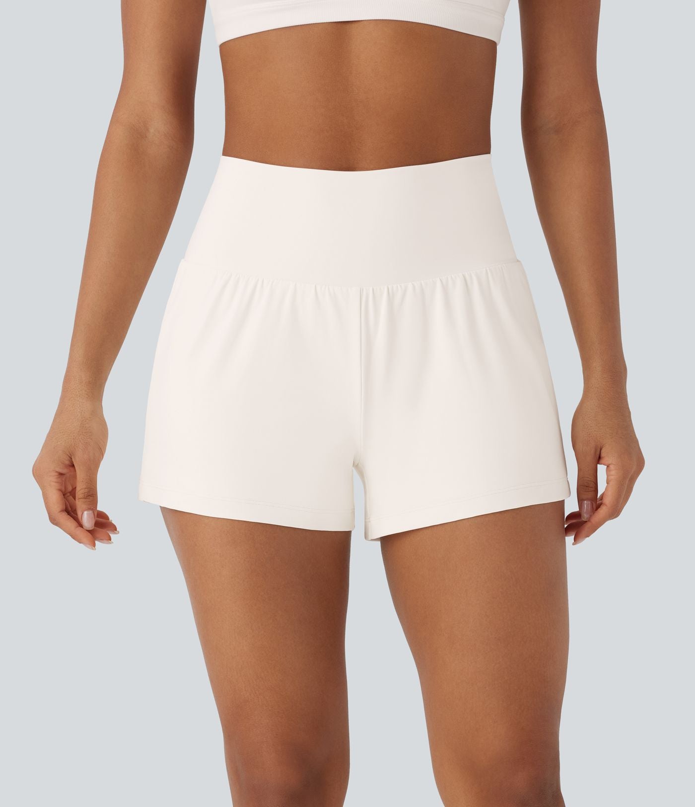 Short 7,5cm Yoga 2 en 1 Super Taille Haute Poches Arrière Poches Cachées Latérales